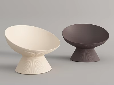 Pair of Cream White and Dark Brown Leisure Chairs with Curved Design and Textured Base 3d model