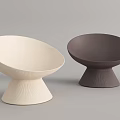 Pair of Cream White and Dark Brown Leisure Chairs with Curved Design and Textured Base