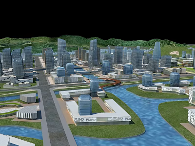 Modern Tall Residential Buildings in Urban Landscape with River and Green Spaces 3d model