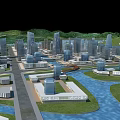 Modern Tall Residential Buildings in Urban Landscape with River and Green Spaces
