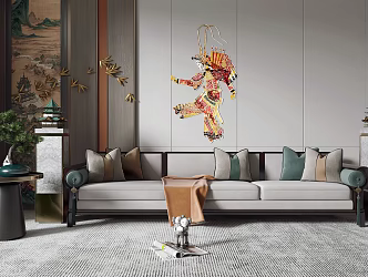 New Chinese-style Three-person Sofa Multi-person Sofa 3d model
