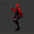 Fantasy Character With Red Long Hair Red Horns Black Red Plaid Skirt And Black Stockings