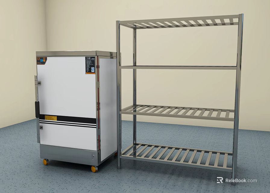 Stainless Steel Kitchen Sterilizer And Metal Storage Rack For Commercial Kitchen Use 3d model 