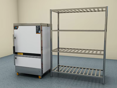 Stainless Steel Kitchen Sterilizer And Metal Storage Rack For Commercial Kitchen Use 3d model