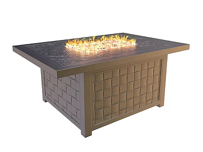 Square Metal Outdoor Table With Fire Pit Flames And Woven Side Design 3d model