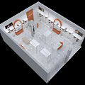 Modern Retail Store Interior With White Display Counters Orange Accents Open Layout And Seating 3d model