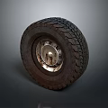 Car Tire With Worn Tread And Rusty Metal Wheel Hub Closeup