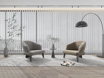 Leisure Sofa Set with Two Light Chairs Floor Lamp Green Plant and Modern Blinds 3d model