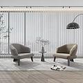 Leisure Sofa Set with Two Light Chairs Floor Lamp Green Plant and Modern Blinds