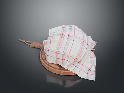Fresh Homemade Food on Wooden Tray with Red and White Checkered Cloth and Wooden Tool 3d model
