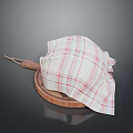 Fresh Homemade Food on Wooden Tray with Red and White Checkered Cloth and Wooden Tool