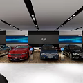 Modern Car Dealership Showroom With Luxury Cars And Interior Displays