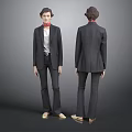 Woman in Formal Suit with Scarf and Hat Front and Back Views 3d model