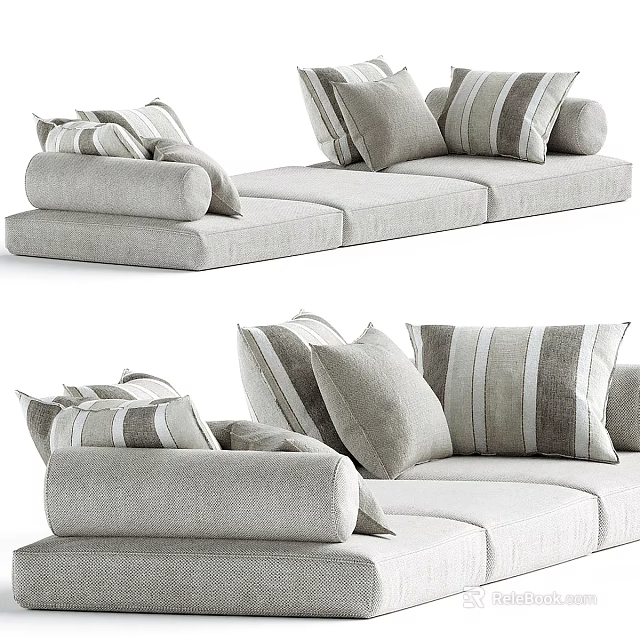 Modern Light Gray Sofa With Striped Pillows And Cozy Seating Design 3d model