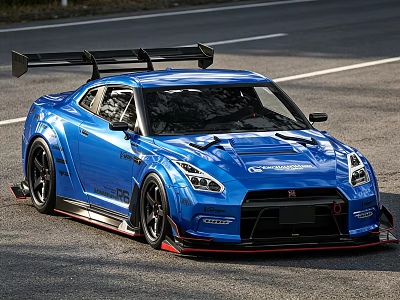 Blue Sports Car Modified With Racing Style Rear Spoiler Body Stickers And Aerodynamic Design 3d model