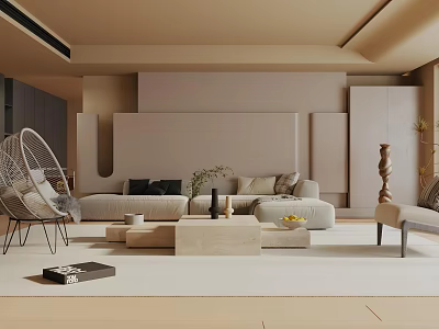 Modern Living Room Interior With Neutral Tones Sofa Coffee Table And Accent Chair 3d model