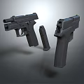 Two Black Pistols With Magazine In Detailed Display On Gray Background