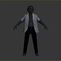 Full Body 3D Model Wearing Light Blue Open Shirt Dark Blue Pants And Red Belt