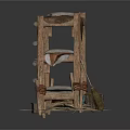 Rustic Wooden Multi Tiered Rack With Animal Hides And Straw Accents Near Small Woven Basket