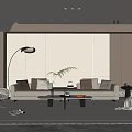 Modern Living Room Interior With Sofa Coffee Table Floor Lamp And Green Plant