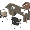 Modern Office Desk Setup With Ergonomic Chairs Computer Monitor And Desk Lamp