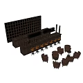 Elegant Bar Setup With Black Wine Rack High Stools Brown Armchairs And Small Round Tables 3d model