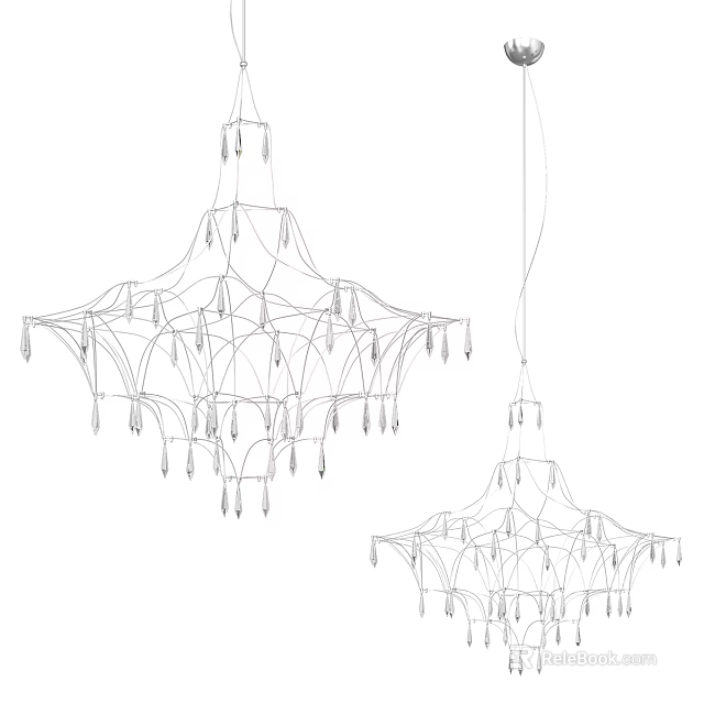 Modern Abstract Chandelier With Intricate Wire Structure And Decorative Hanging Elements 3d model