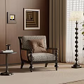 Upholstered Accent Chair With Armrests And Side Table Near Floor Lamp And Potted Plant