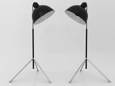 Two Modern Floor Lamps With Black Shades And Silver Tripod Bases 3d model