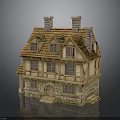Traditional Wooden Cottage With Stone Base Multiple Windows And Two Chimneys