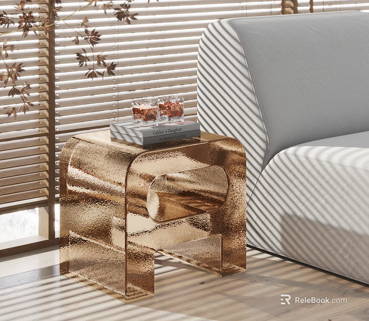 Modern Gold Side Table With Sofa Blinds Light Shadow And Glasses On Top 3d model