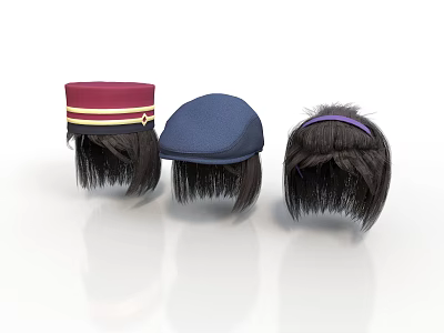 Fashionable Daily Hats Red With Gold Stripes Blue And Black With Purple Ribbons 3d model