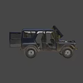 Old Off-Road Vehicle With Open Hood And Doors Rusty Stains And Large Tires