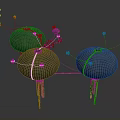 Futuristic Spherical Structures With Grid Surfaces Golden Supports Connecting Lines And Floating Sphere