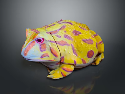 Colorful Yellow Frog Stuffed Toy With Pink And Orange Spots And Textured Surface 3d model