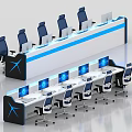 Modern Control Room Setup With Curved Console Multiple Monitors And Blue Lighting 3d model