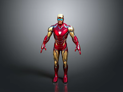 Iron Man Character In Red And Gold Armor With Chest Reactor And Blue Glowing Details 3d model