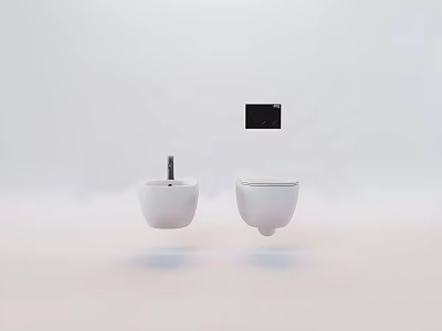 Modern Minimalist Wall mounted Smart Toilet in White with Control Panel Design 3d model