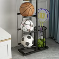 Multifunctional Sports Equipment Storage Rack with Basketball Soccer Ball Volleyball Badminton Rackets and Tennis Balls