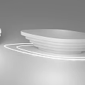 Modern White Reception Desk With Layered Structure And Illuminated Lines Near Receptionist