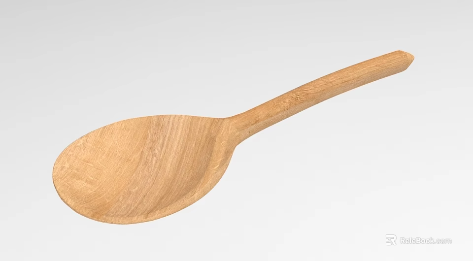 Natural Wooden Spoon With Long Handle And Smooth Round Bowl For Cooking Utensil 3d model 