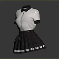 Cute White Short Sleeve Collared Shirt with Gray Pleated Skirt and White Trim