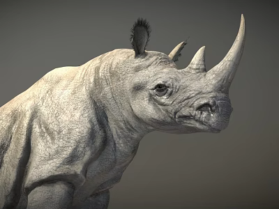Rhino Head Closeup With Textured Skin And Horns On Gray Background 3d model Rhino Head Closeup With Textured Skin And Horns On Gray Background 3d model