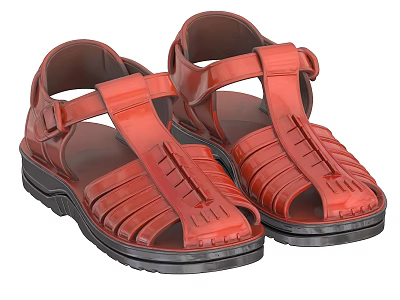 Red Open Toe Sandals With Crisscross Straps And Black Sole For Casual Wear 3d model