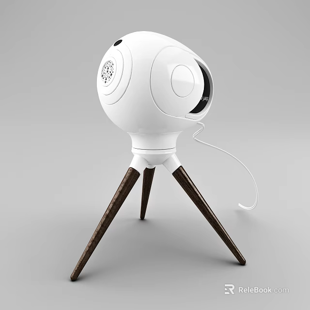 Modern White Spherical Headphone Speaker With Wooden Tripod Stand Home Design 3d model 