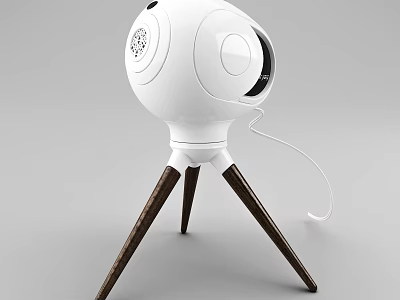 Modern White Spherical Headphone Speaker With Wooden Tripod Stand Home Design 3d model