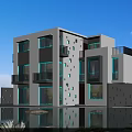 Modern White Detached Villa with Black Accents Multiple Windows Balconies and Water Reflection