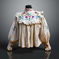 Elegant Beige Blouse With Floral Embroidery Ruffled Collar And Cuffs Design