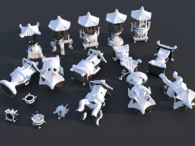 Chinese-style censer snow scene 3d model