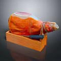Whole Pig Leg Ham in Wooden Box with Sharp Knife on